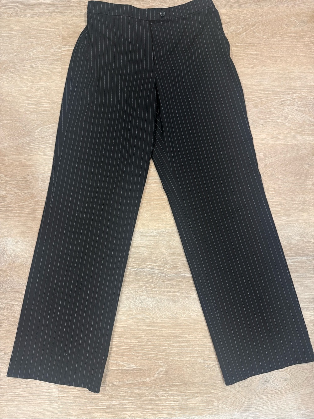 Haggar Black Pinstripe Trousers with White Stripes